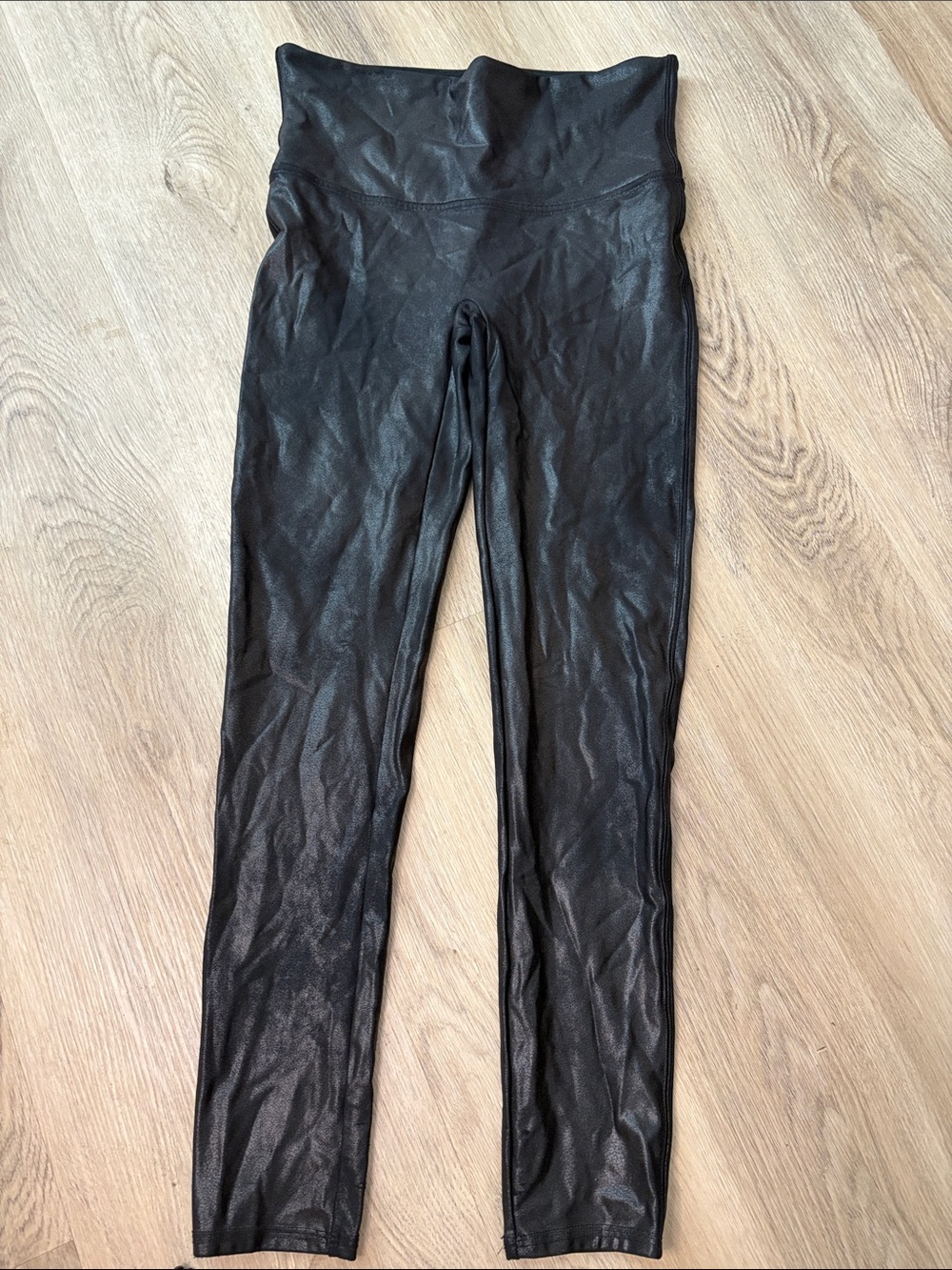 SPANX black faux leather legging size large petite shaping slimming stretch - Picture 3 of 6